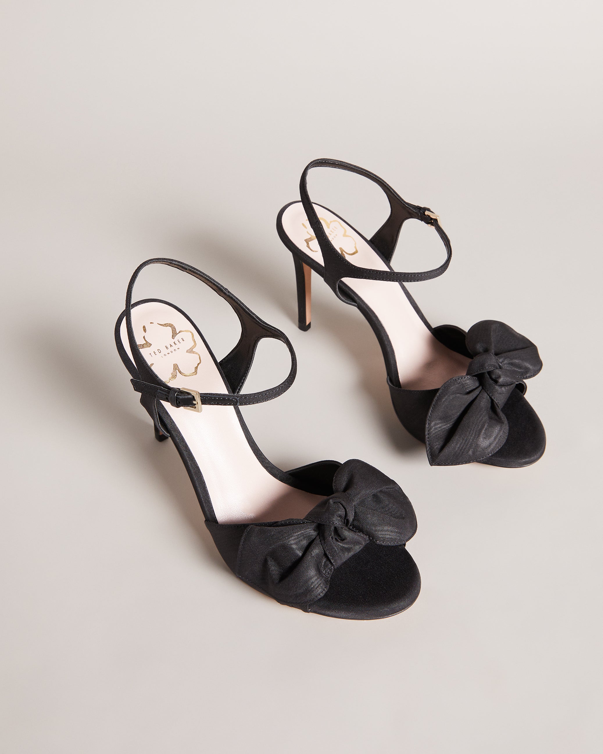 Ted baker black satin bow detail heeled sandals on sale